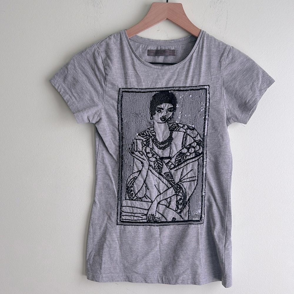 Zara Collection Sequined and Beaded T Shirt
